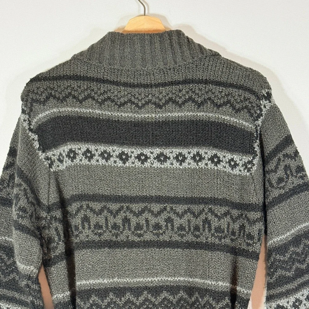 Jennifer Moore Womens‎ Medium Sweater Grey Fair Isle Longline Belted Grandpacore